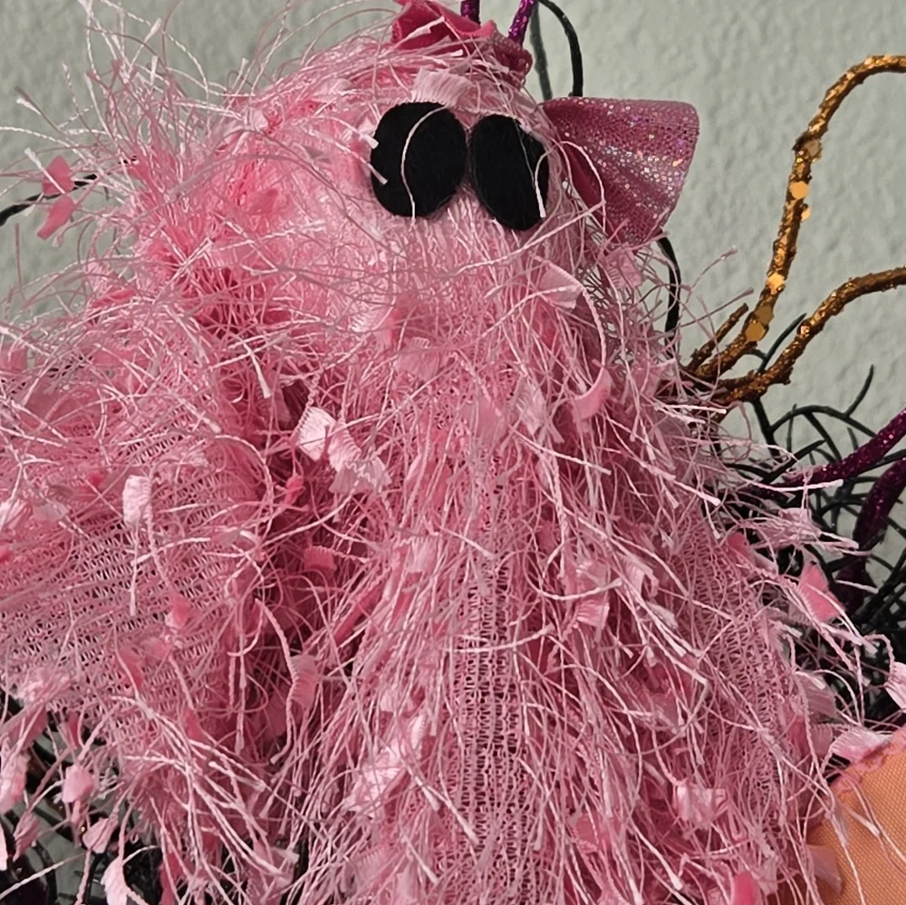 Halloween Whimsical Pink Ghost Wreath Swag